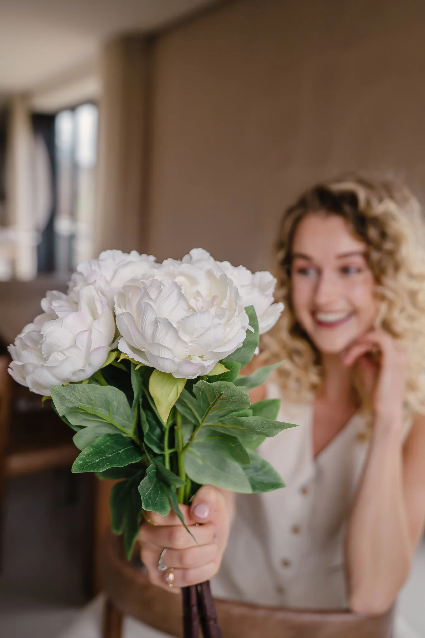 Künstlicher Blumenstrauß Pfingstrose Weiß 39 cm - Image 3