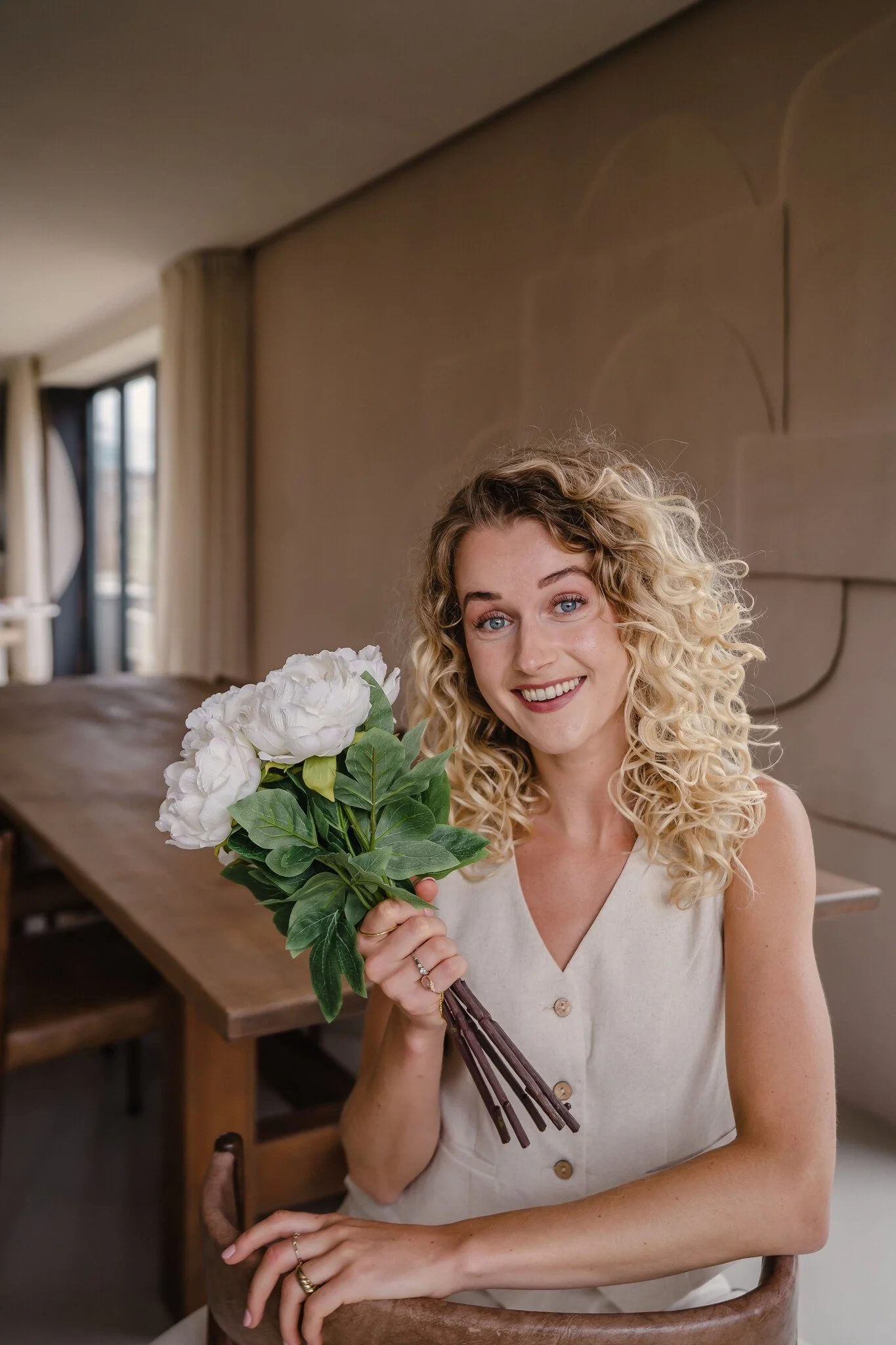 Künstlicher Blumenstrauß Pfingstrose Weiß 39 cm - Image 7